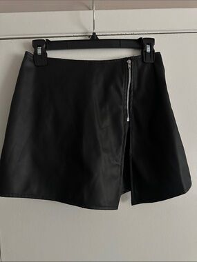 Black Faux Leather Zip-Front Mini Skirt